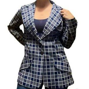 Vintage 60's Blue and White Ladies Plaid Blazer Size Medium